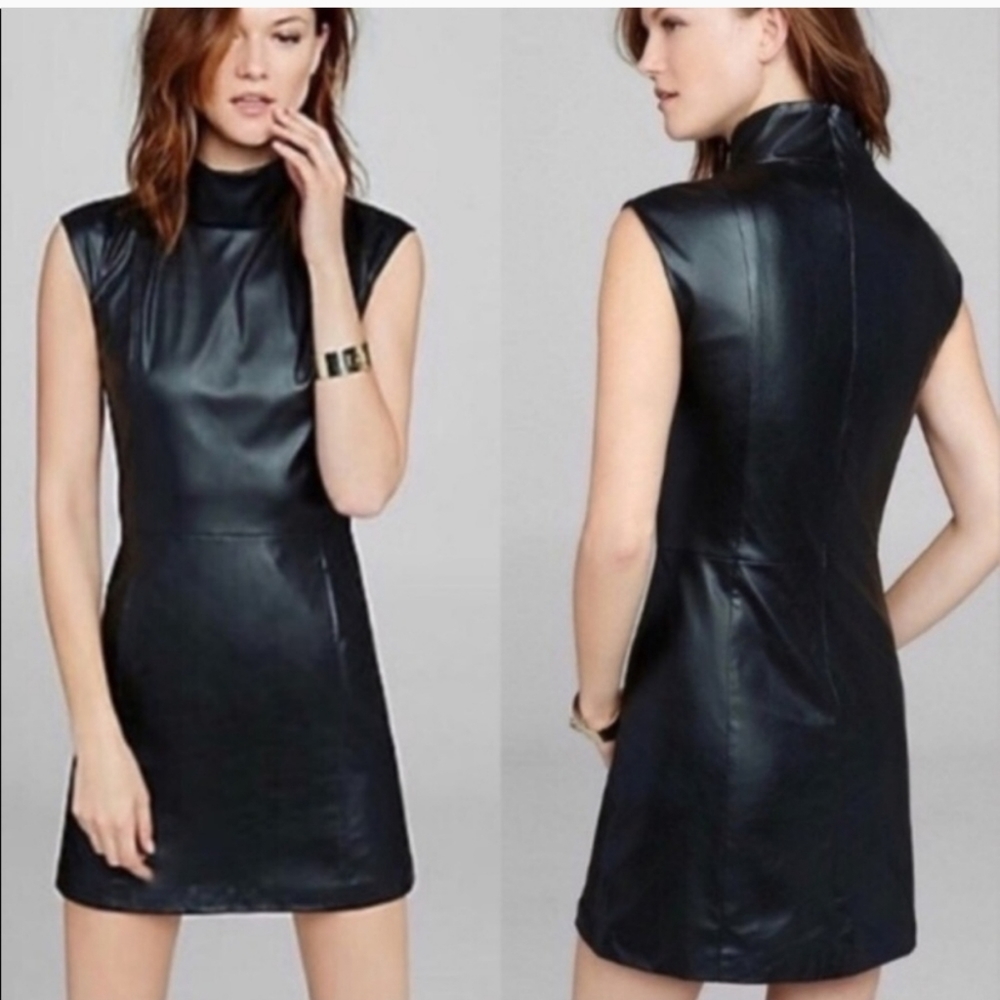 Express Vegan Faux Leather Tunic Mini Dress